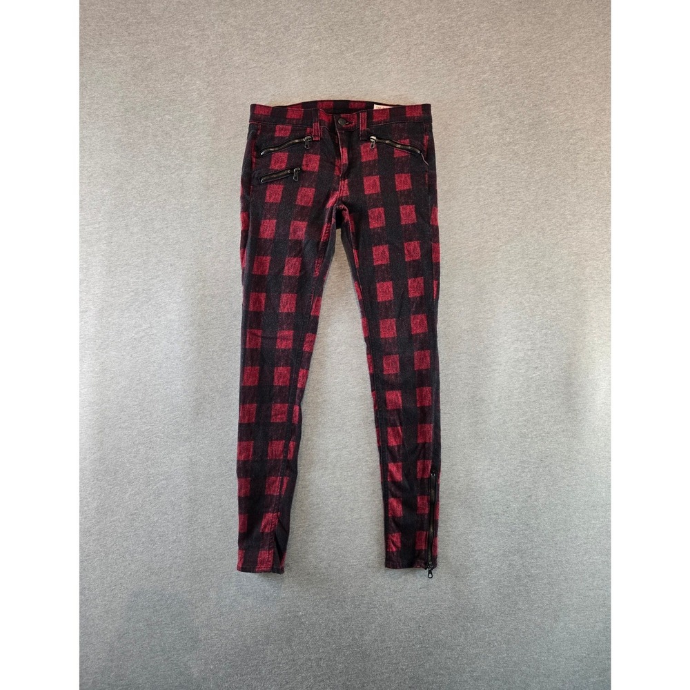Rag & Bone Skinny Jeans Womens 27 Red Buffalo Plaid Ankle Zip Punk Indie Moto